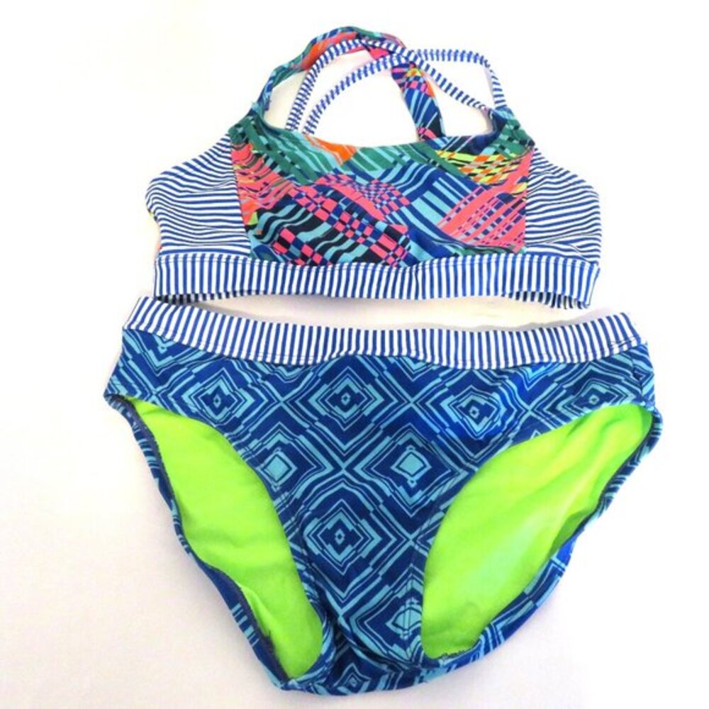 Dolphin Uglies Mult-Color Lime Green‎ Two Piece XL Swimsuit Halter Top Swimwear